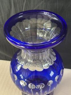 Ancien Grand vase Overlay Bleu Cobalt Cristal de Lorraine Saint Louis 35 Cm