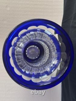 Ancien Grand vase Overlay Bleu Cobalt Cristal de Lorraine Saint Louis 35 Cm