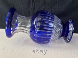 Ancien Grand vase Overlay Bleu Cobalt Cristal de Lorraine Saint Louis 35 Cm