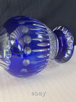 Ancien Grand vase Overlay Bleu Cobalt Cristal de Lorraine Saint Louis 35 Cm