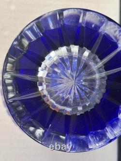 Ancien Grand vase Overlay Bleu Cobalt Cristal de Lorraine Saint Louis 35 Cm