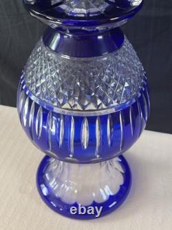Ancien Grand vase Overlay Bleu Cobalt Cristal de Lorraine Saint Louis 35 Cm