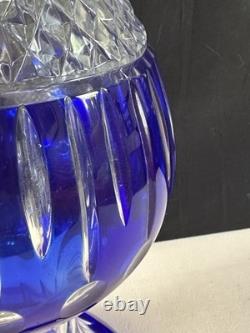 Ancien Grand vase Overlay Bleu Cobalt Cristal de Lorraine Saint Louis 35 Cm