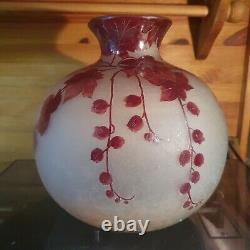 Ancien Gros Vase boule signé LEGRAS en verre Dégagé L'acide