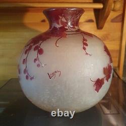 Ancien Gros Vase boule signé LEGRAS en verre Dégagé L'acide