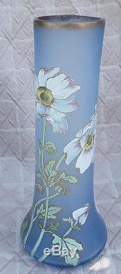 Ancien Joli Vase Emaille Legras Decor Fleurs En Relief Haut. 30.5 CM