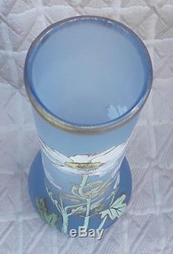 Ancien Joli Vase Emaille Legras Decor Fleurs En Relief Haut. 30.5 CM