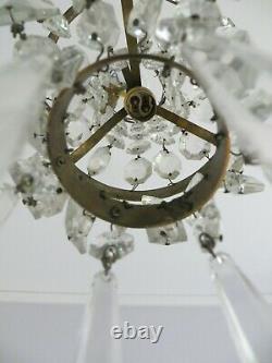 Ancien LUSTRE MONGOLFIERE GIRANDOLE à PAMPILLES verre cristal lumière centrale