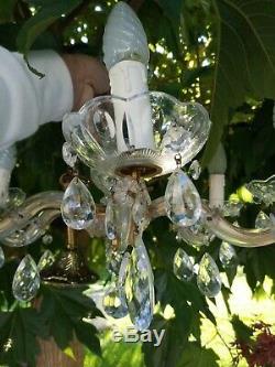 Ancien Lustre Murano verre pampilles cristal fleurs métal doré