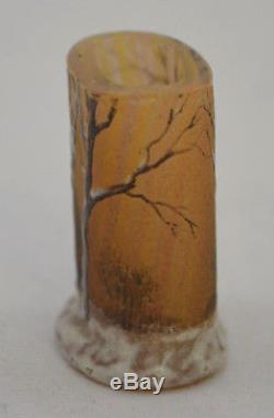 Ancien Mini Vase Daum Enneige En Pate De Verre Art Nouveau 1900