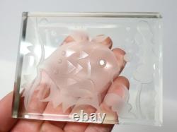 Ancien Parallélépipède de cristal taillé dépoli poisson décor marin Art-Déco XXe