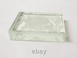 Ancien Parallélépipède de cristal taillé dépoli poisson décor marin Art-Déco XXe