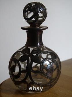 Ancien Petit Flacon Cristal Et Monture Argent Massif Style Art Nouveau