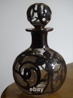 Ancien Petit Flacon Cristal Et Monture Argent Massif Style Art Nouveau