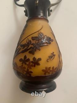 Ancien Pied De Lampe Decor D'orchidees Pate De Verre Multi-couches Signee Galle