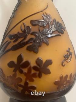 Ancien Pied De Lampe Decor D'orchidees Pate De Verre Multi-couches Signee Galle