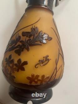 Ancien Pied De Lampe Decor D'orchidees Pate De Verre Multi-couches Signee Galle