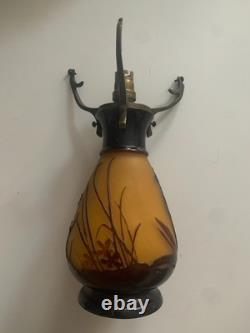 Ancien Pied De Lampe Decor D'orchidees Pate De Verre Multi-couches Signee Galle