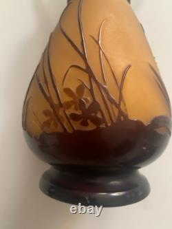 Ancien Pied De Lampe Decor D'orchidees Pate De Verre Multi-couches Signee Galle