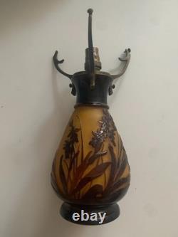 Ancien Pied De Lampe Decor D'orchidees Pate De Verre Multi-couches Signee Galle
