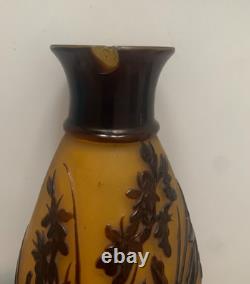 Ancien Pied De Lampe Decor D'orchidees Pate De Verre Multi-couches Signee Galle