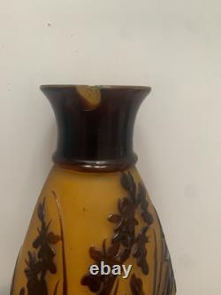 Ancien Pied De Lampe Decor D'orchidees Pate De Verre Multi-couches Signee Galle