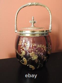 Ancien Pot A Biscuits Seau Box Boite Verre Cristal Metal Argente Wmf Authentique