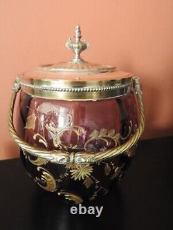 Ancien Pot A Biscuits Seau Box Boite Verre Cristal Metal Argente Wmf Authentique