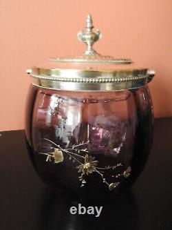 Ancien Pot A Biscuits Seau Box Boite Verre Cristal Metal Argente Wmf Authentique
