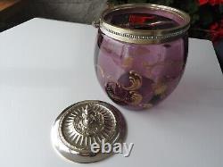 Ancien Pot A Biscuits Seau Box Boite Verre Cristal Metal Argente Wmf Authentique