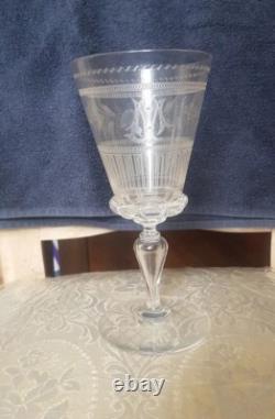 Ancien Rare Verre cristal XIX ème décor floral monogramme non baccarat