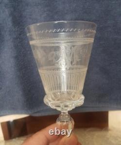 Ancien Rare Verre cristal XIX ème décor floral monogramme non baccarat