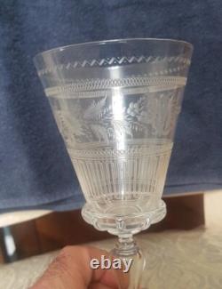 Ancien Rare Verre cristal XIX ème décor floral monogramme non baccarat