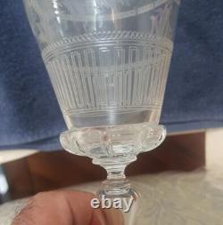 Ancien Rare Verre cristal XIX ème décor floral monogramme non baccarat