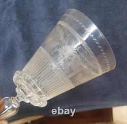 Ancien Rare Verre cristal XIX ème décor floral monogramme non baccarat