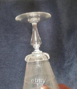 Ancien Rare Verre cristal XIX ème décor floral monogramme non baccarat