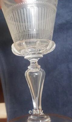 Ancien Rare Verre cristal XIX ème décor floral monogramme non baccarat