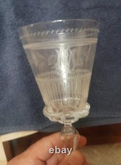 Ancien Rare Verre cristal XIX ème décor floral monogramme non baccarat