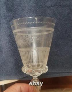 Ancien Rare Verre cristal XIX ème décor floral monogramme non baccarat