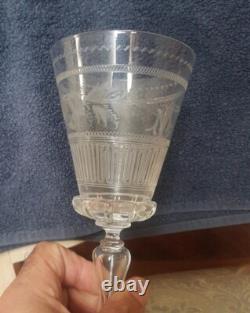 Ancien Rare Verre cristal XIX ème décor floral monogramme non baccarat