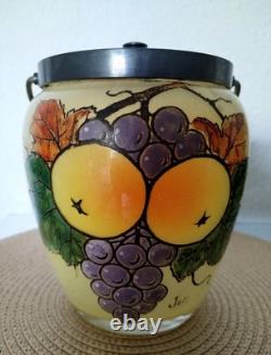 Ancien Seau À Biscuits Verre Émaillé Signé JEM Production Legras Art Nouveau