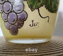 Ancien Seau À Biscuits Verre Émaillé Signé JEM Production Legras Art Nouveau