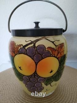 Ancien Seau À Biscuits Verre Émaillé Signé JEM Production Legras Art Nouveau