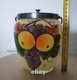 Ancien Seau À Biscuits Verre Émaillé Signé JEM Production Legras Art Nouveau