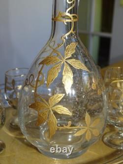 Ancien Service A Liqueur Cristal Style Baccarat Modele Decor Florale A L'or Fin