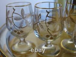 Ancien Service A Liqueur Cristal Style Baccarat Modele Decor Florale A L'or Fin