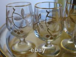 Ancien Service A Liqueur Cristal Style Baccarat Modele Decor Florale A L'or Fin