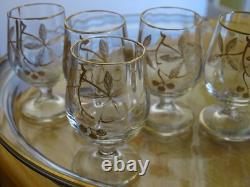 Ancien Service A Liqueur Cristal Style Baccarat Modele Decor Florale A L'or Fin