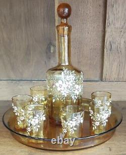 Ancien Service À Liqueur François Théodore Legras Décor Emaillé/Art De La Table