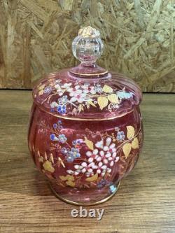 Ancien Service De Nuit Cristal Émaillé Art Nouveau, Décor Floral, Era Baccarat